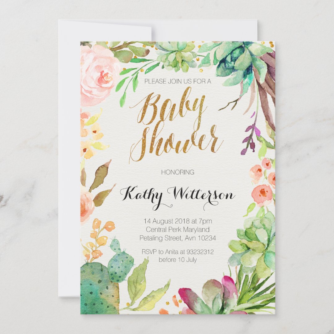 Succulent cactus baby shower invitation Zazzle