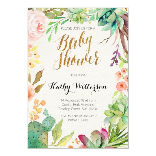 succulent cactus baby shower invitation zazzle com