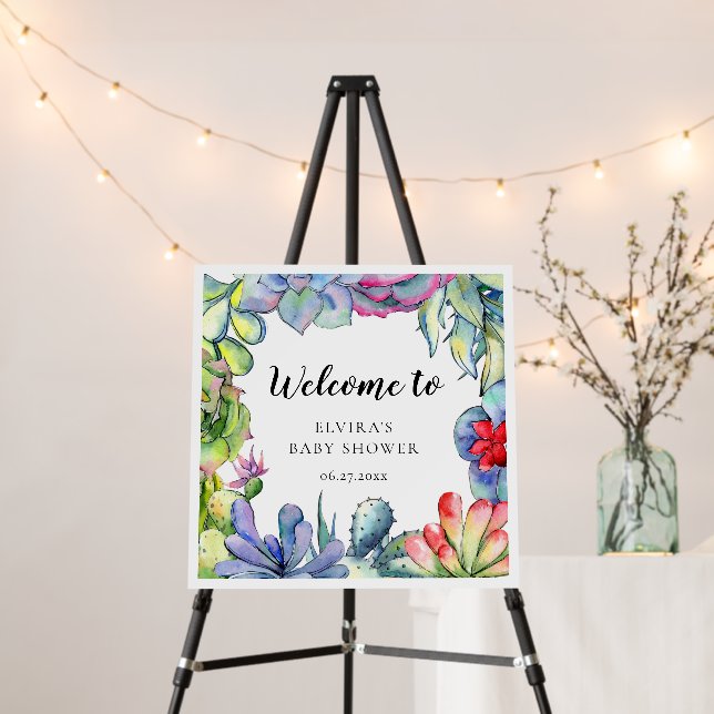 Succulent Cactus Baby Shower Welcome Sign (In Situ (Stand))