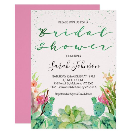 succulent cactus bridal shower invitation