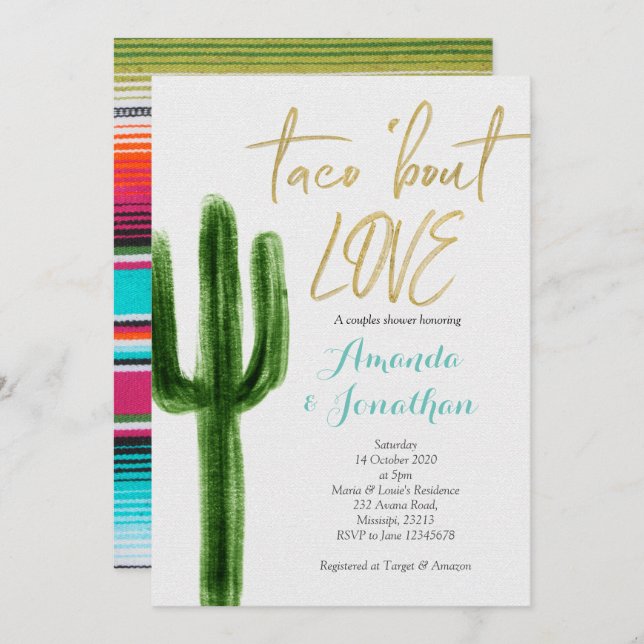 Succulent Cactus Couples Shower Invitation (Front/Back)