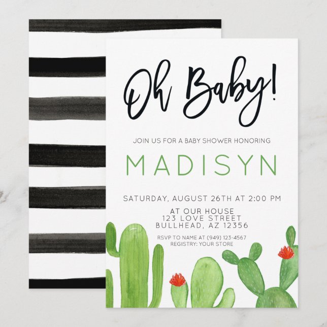 Succulent Cactus Fiesta Baby Shower Invitation (Front/Back)