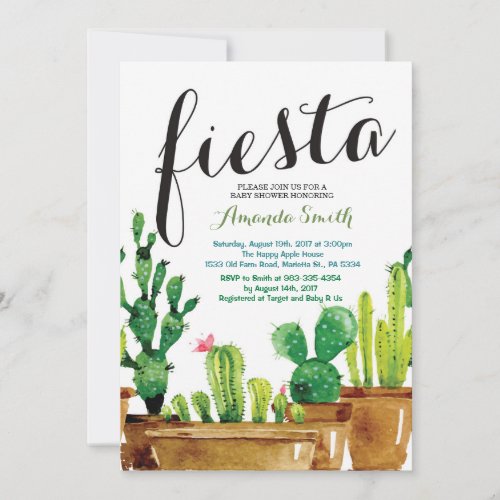 Succulent Cactus Fiesta Baby Shower Invitation