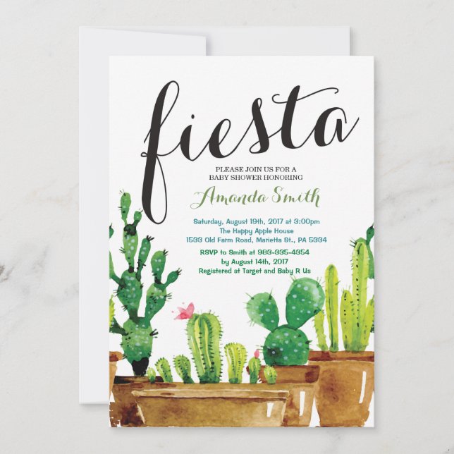 Succulent Cactus Fiesta Baby Shower Invitation (Front)