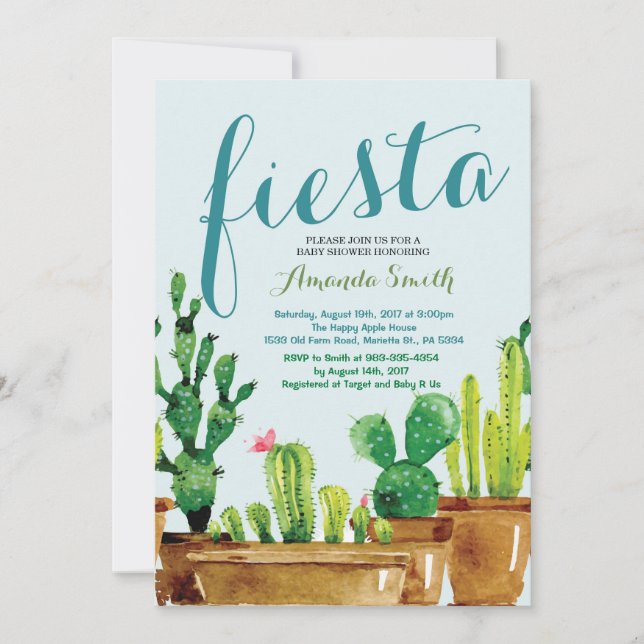 Succulent Cactus Fiesta Baby Shower Invitation (Front)
