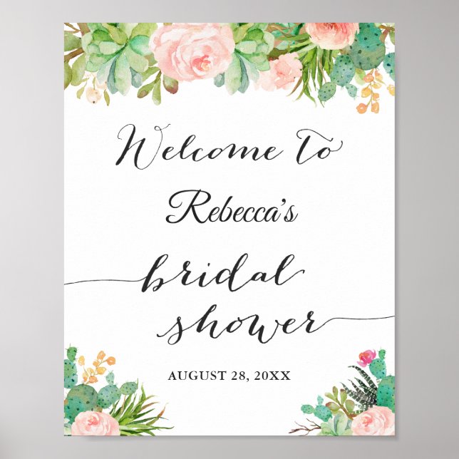Succulent Cactus Floral Bridal Shower Sign (Front)