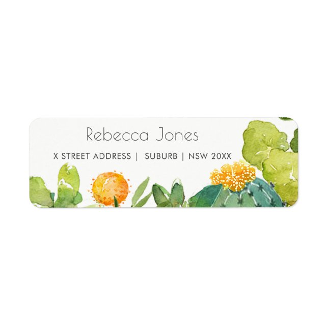SUCCULENT CACTUS FLORAL GARDEN WATERCOLOR ADDRESS LABEL (Front)
