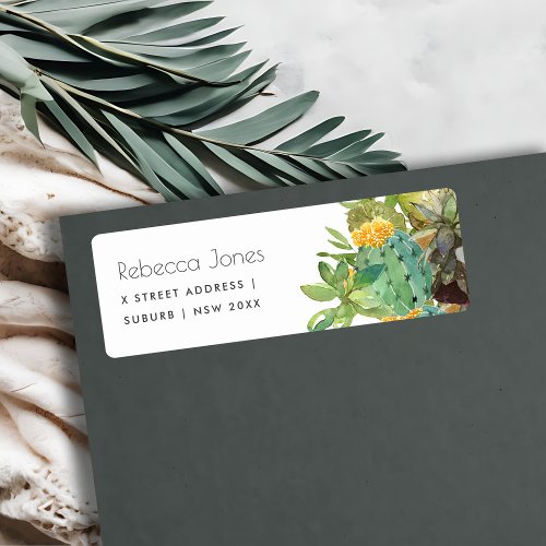 SUCCULENT CACTUS FLORAL GARDEN WATERCOLOR ADDRESS LABEL