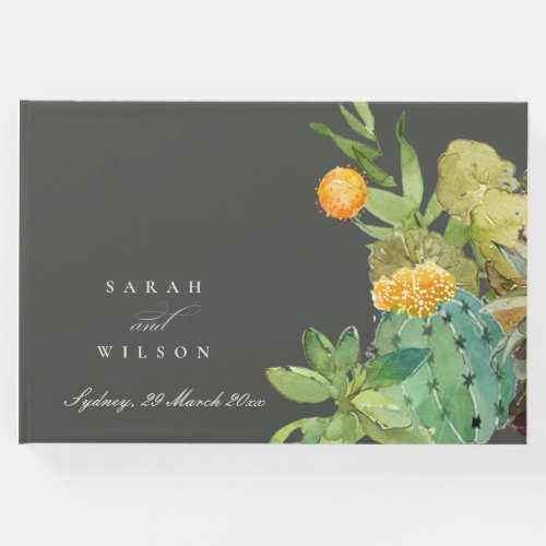 SUCCULENT CACTUS FLORAL GARDEN WATERCOLOR MONOGRAM GUEST BOOK