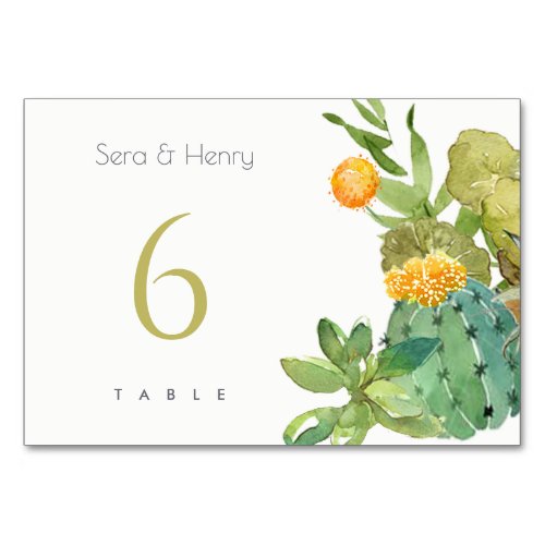 SUCCULENT CACTUS FLORAL GARDEN WATERCOLOR TABLE TABLE NUMBER