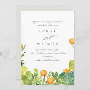 SUCCULENT CACTUS FLORAL GARDEN WATERCOLOR WEDDING INVITATION
