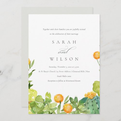 SUCCULENT CACTUS FLORAL GARDEN WATERCOLOR WEDDING INVITATION