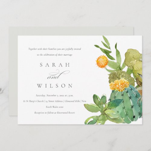 SUCCULENT CACTUS FLORAL GARDEN WATERCOLOR WEDDING INVITATION