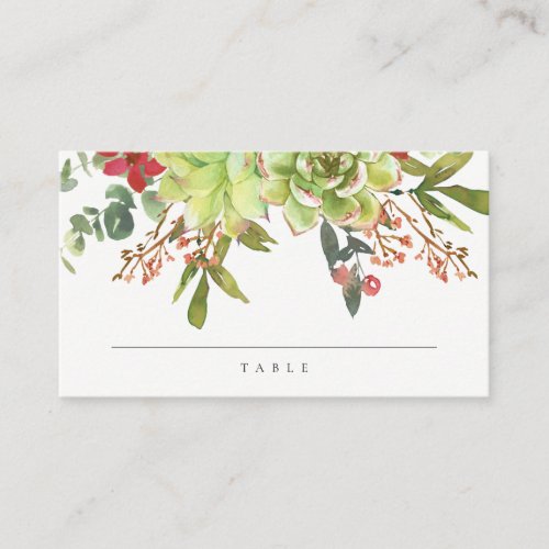 Succulent Cactus Floral Red Watercolor Wedding Place Card