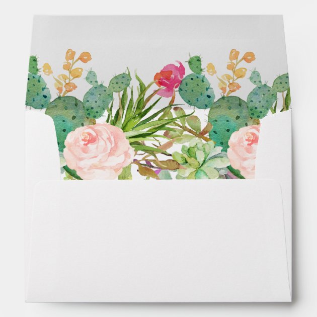 Succulent Cactus Floral & Return Address For 5x7 Envelope