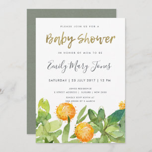 SUCCULENT CACTUS FLORAL WATERCOLOR BABY SHOWER INVITATION