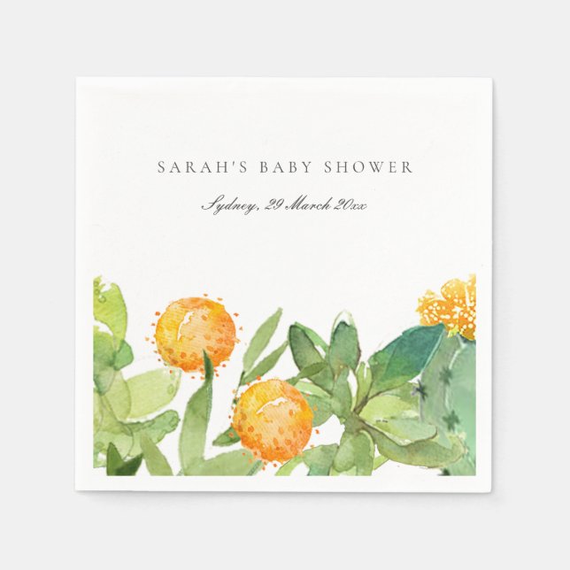 SUCCULENT CACTUS FLORAL WATERCOLOR BABY SHOWER NAPKINS (Front)