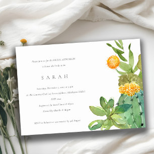 SUCCULENT CACTUS FLORAL WATERCOLOR BRIDAL LUNCHEON INVITATION