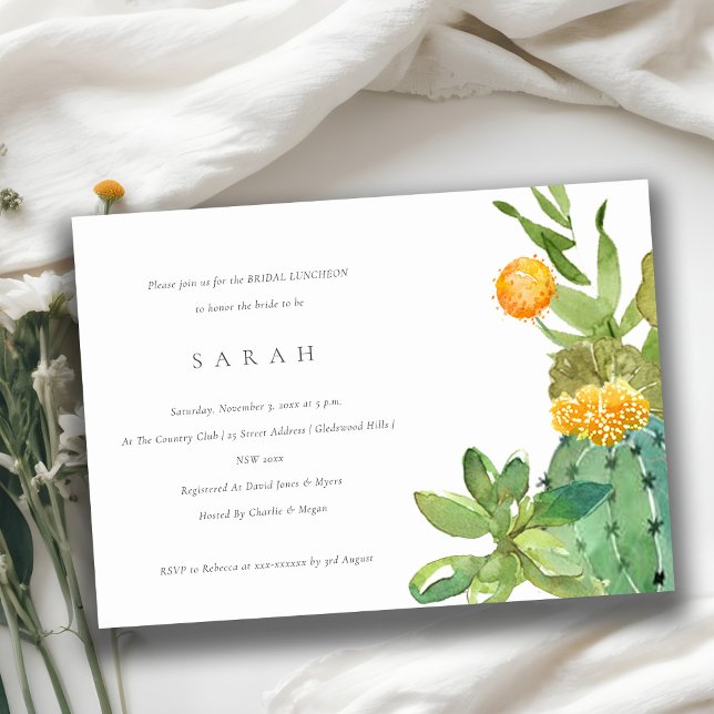 SUCCULENT CACTUS FLORAL WATERCOLOR BRIDAL LUNCHEON INVITATION (Creator Uploaded)