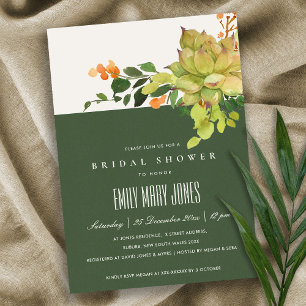 SUCCULENT CACTUS FLORAL WATERCOLOR BRIDAL SHOWER INVITATION
