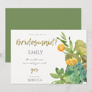 SUCCULENT CACTUS FLORAL WATERCOLOR BRIDESMAID INVITATION