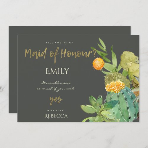 SUCCULENT CACTUS FLORAL WATERCOLOR MAID OF HONOR INVITATION