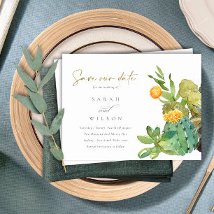 SUCCULENT CACTUS FLORAL WATERCOLOR  SAVE THE DATE ANNOUNCEMENT POSTCARD