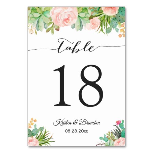 Succulent Cactus Floral Wedding Table Number - Create your own Table Number Card with this "Succulent Cactus Floral Wedding Table Card" template to match your wedding colors and style. 
(1) Please customize this template one by one (e.g, from number 1 to xx) , and add each number card separately to your cart. 
(2) For further customization, please click the "Customize" button and use our design tool to modify this template. 
(3) If you need help or matching items, please feel free to contact me.