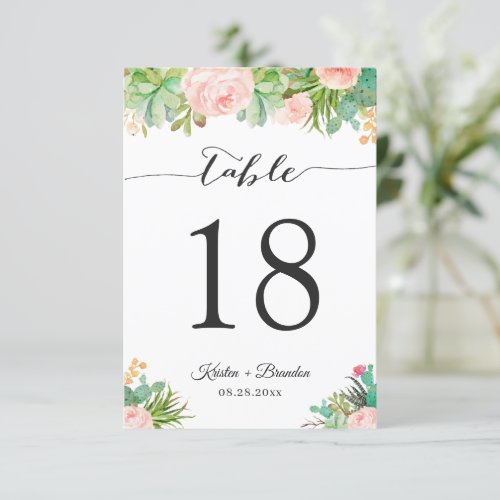 Succulent Cactus Floral Wedding Table Number Card - Succulent Cactus Floral Wedding Table Number Card. 
(1) Please customize this template one by one (e.g, from number 1 to xx) , and add each number card separately to your cart. 
(2) For further customization, please click the "customize further" link and use our design tool to modify this template. 
(3) If you need help or matching items, please contact me.