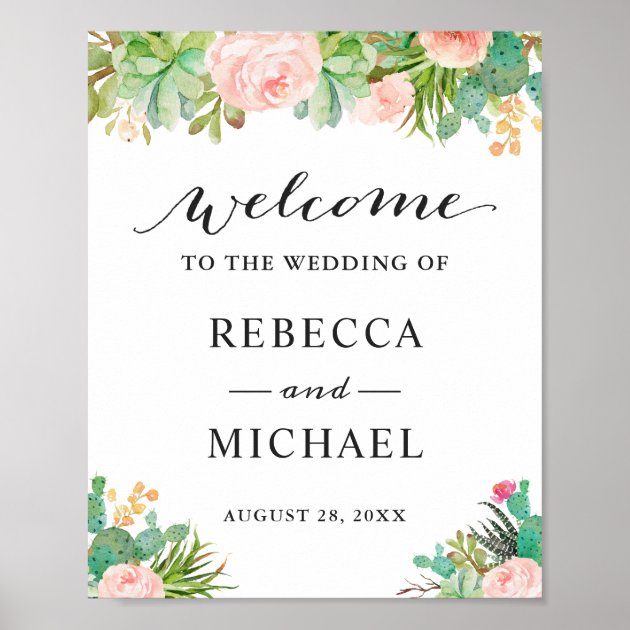 Succulent Cactus Floral Wedding Welcome Sign
