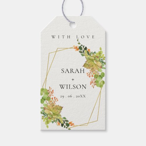 SUCCULENT CACTUS FLORAL WREATH WATERCOLOR WEDDING GIFT TAGS