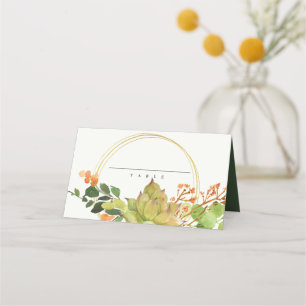SUCCULENT CACTUS FLORAL WREATH WATERCOLOR WEDDING PLACE CARD