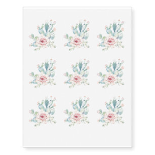 Succulent Cactus Flower Garden Design Temporary Tattoos