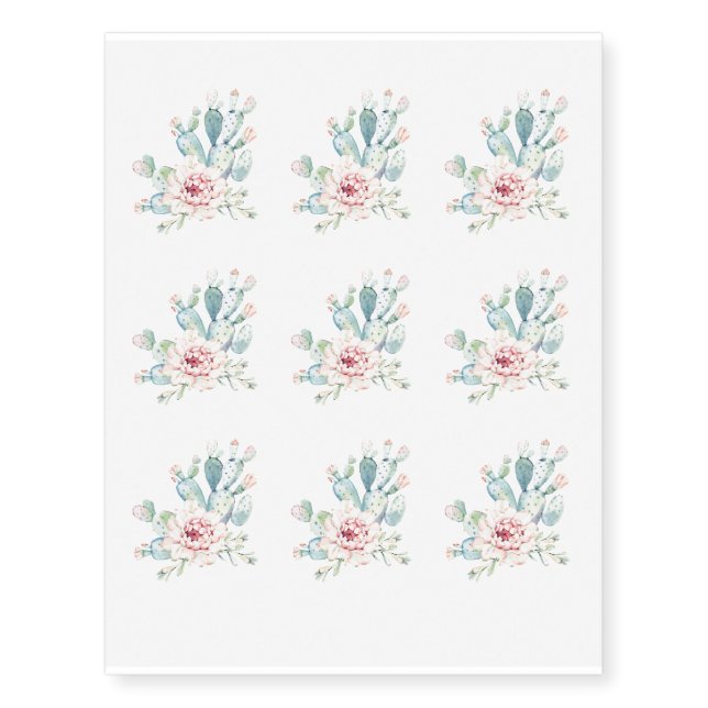 Succulent Cactus Flower Garden Design Temporary Tattoos (Front)
