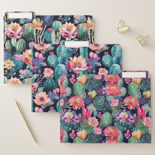 Succulent cactus flower trio watercolor desert  file folder (Set)