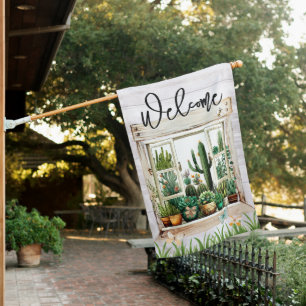 Succulent Cactus Garden House Flag