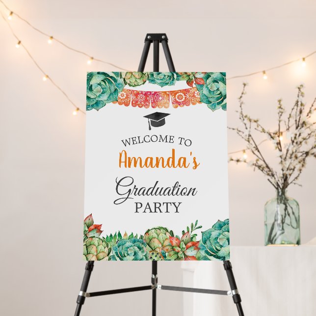 Succulent Cactus Graduation Party Welcome Sign (In Situ (Stand))