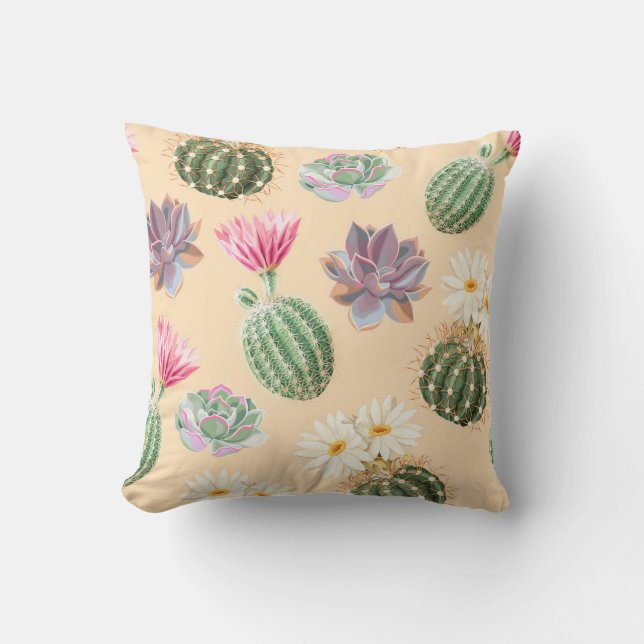 Succulent Cactus: High Detail Pattern Throw Pillow (Front)