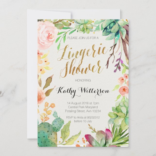 Succulent cactus Lingerie Shower invitation (Front)