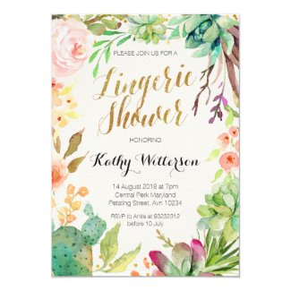 Succulent cactus Lingerie Shower invitation