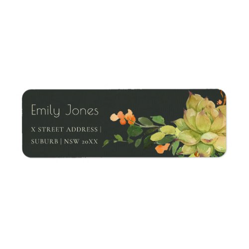 SUCCULENT CACTUS ORANGE FLORAL WATERCOLOR  ADDRESS LABEL