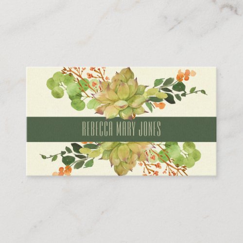 SUCCULENT CACTUS ORANGE FLORAL WATERCOLOR BUSINESS CARD