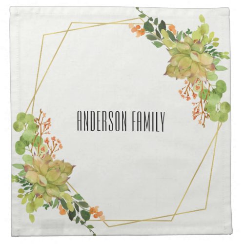 SUCCULENT CACTUS ORANGE FLORAL WATERCOLOR  GIFT CLOTH NAPKIN