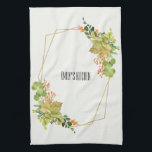 SUCCULENT CACTUS ORANGE FLORAL WATERCOLOR WREATH KITCHEN TOWEL<br><div class="desc">If you need any further customisation or any other matching items,  please feel free to contact me at info@yellowfebstudio.com</div>