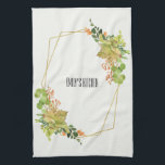 SUCCULENT CACTUS ORANGE FLORAL WATERCOLOR WREATH KITCHEN TOWEL<br><div class="desc">If you need any further customisation or any other matching items,  please feel free to contact me at info@yellowfebstudio.com</div>