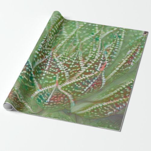 Succulent Cactus Plant Green Stained Glass Art Wrapping Paper