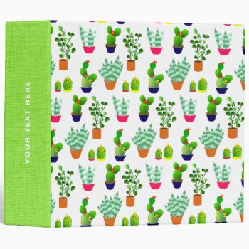 Succulent Cactus Plants Floral Pattern 3 Ring Binder by Flissitations at Zazzle