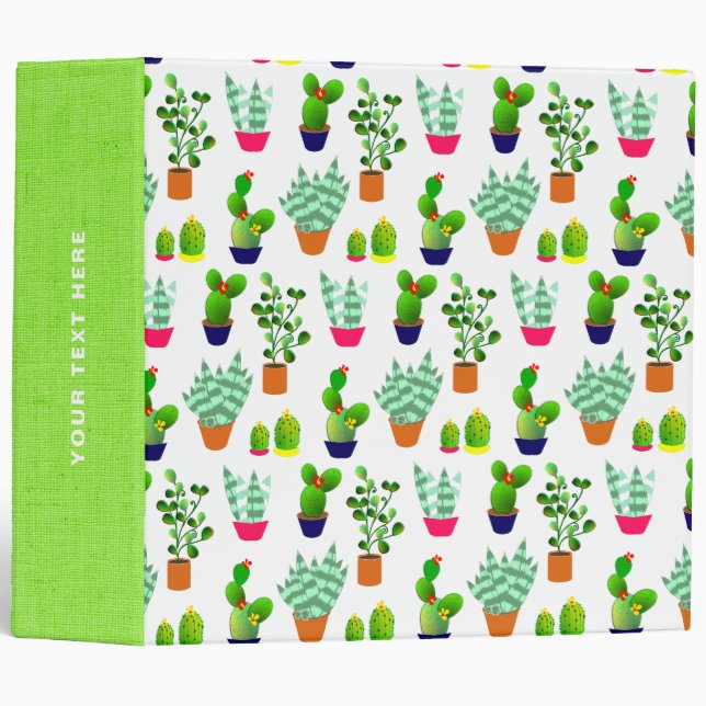 Succulent Cactus Plants Floral Pattern 3 Ring Binder (Front/Spine)