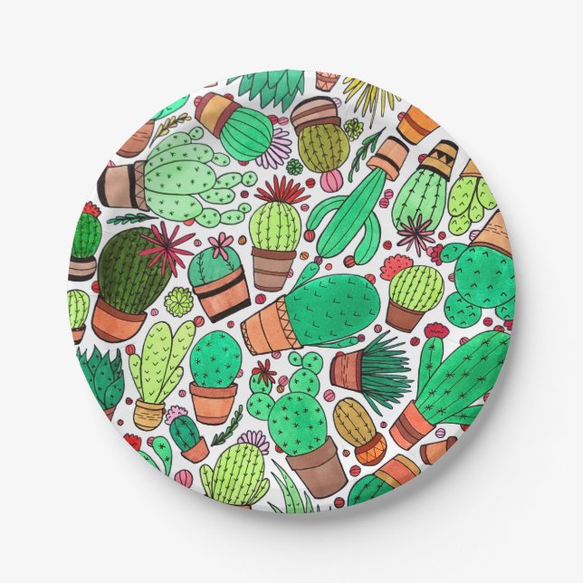 Succulent Cactus Potted Plants Cacti Garden Party Paper Plates (Front)