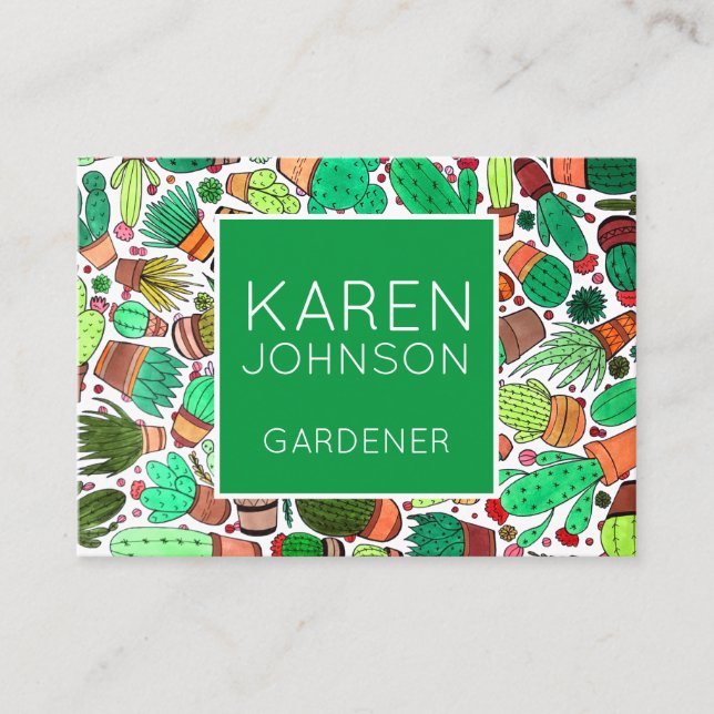 Succulent Cactus Potted Plants Cacti Gardener Business Card (Front)